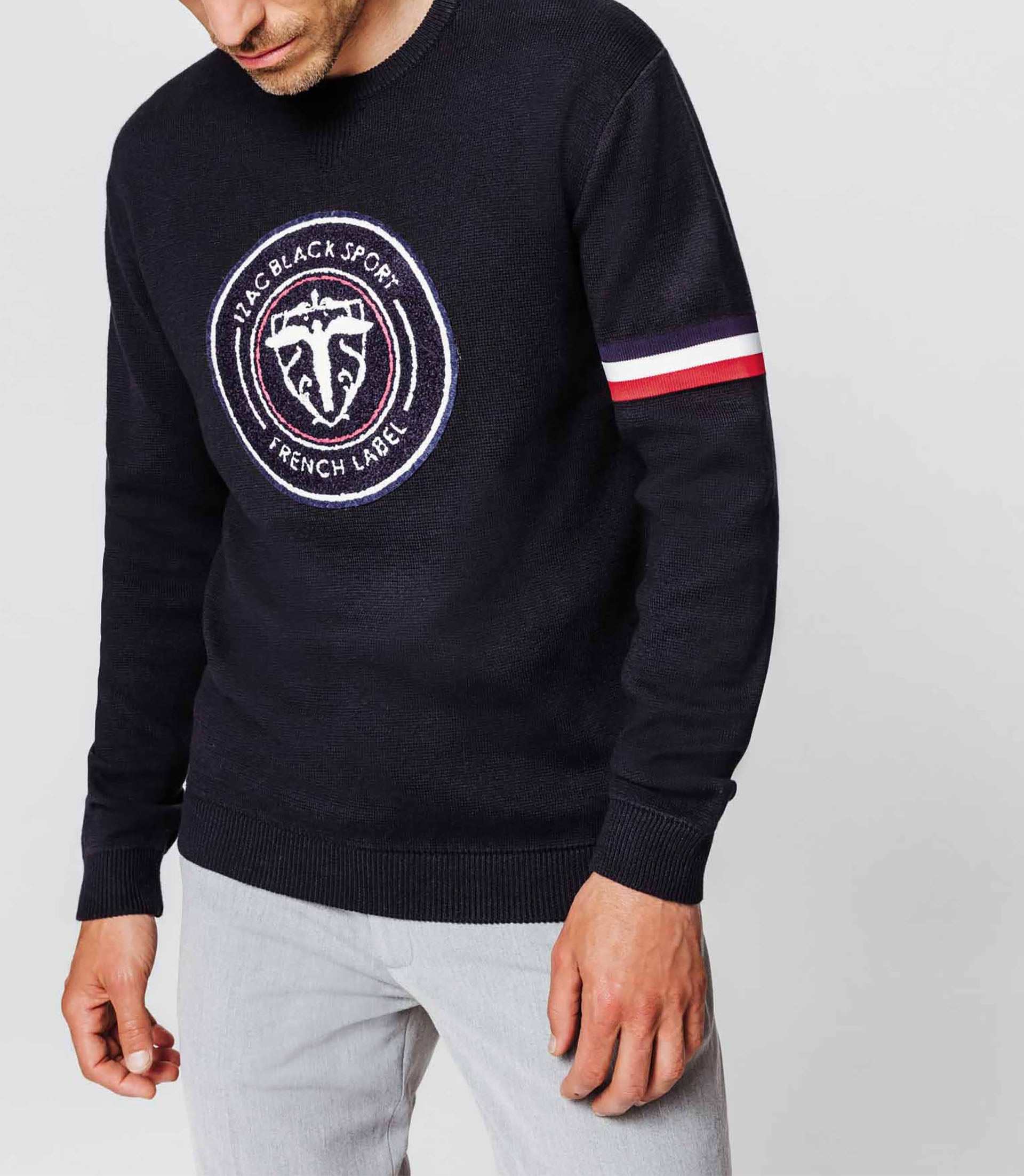 Pull col rond blason marine