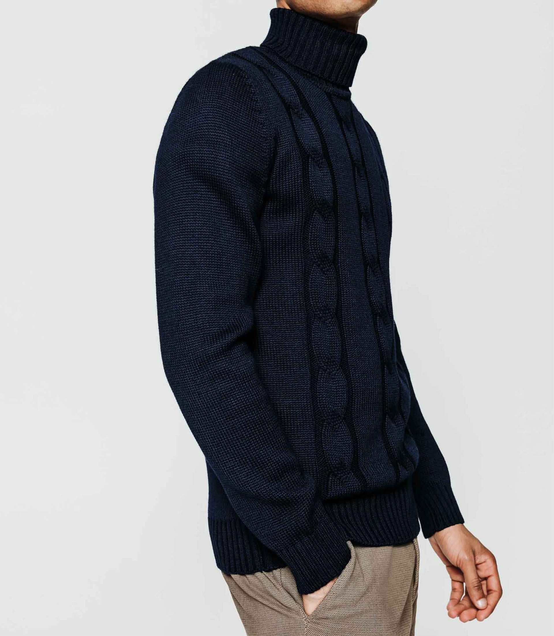 Pull col roulé marine