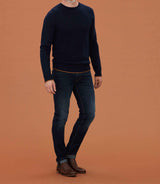 Lison" round neck sweater with navy pattern