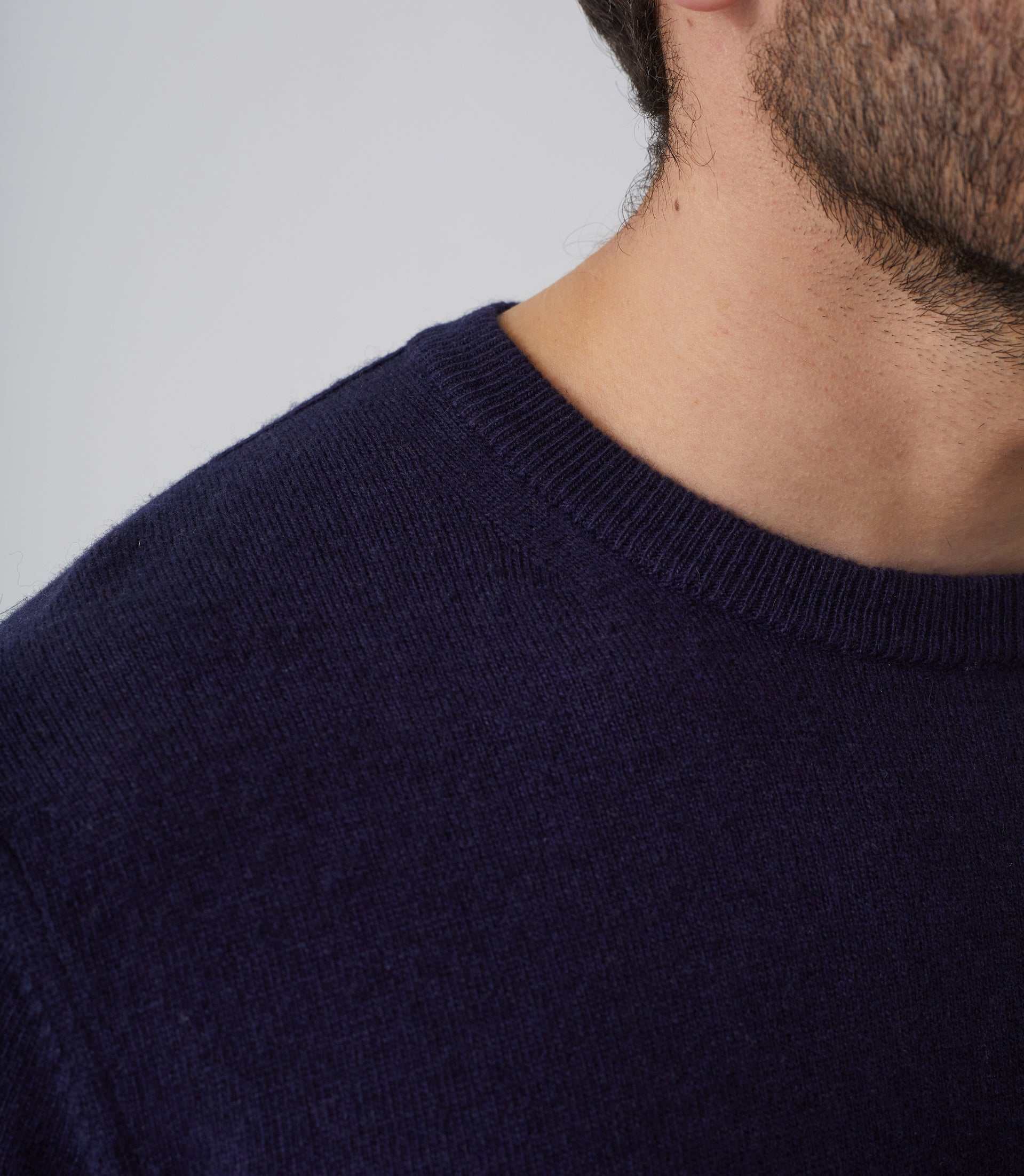 Sergio" navy wool-cashmere round neck sweater