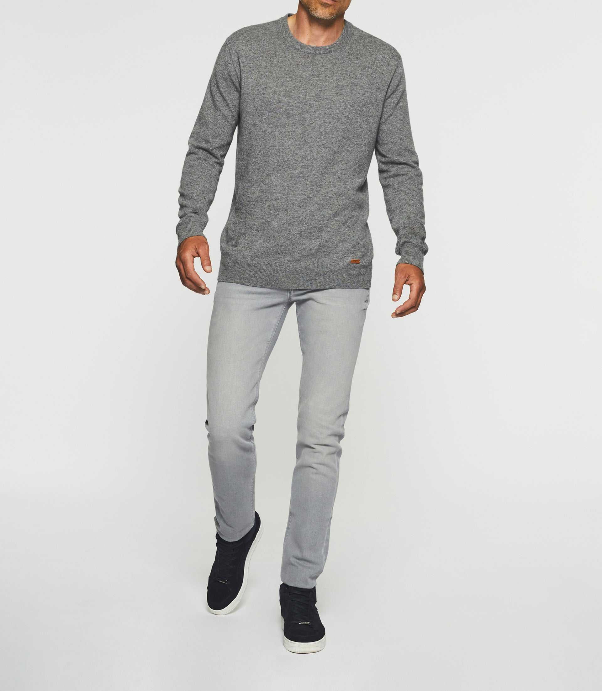 Pull col rond laine-cachemire gris BERTOLDO