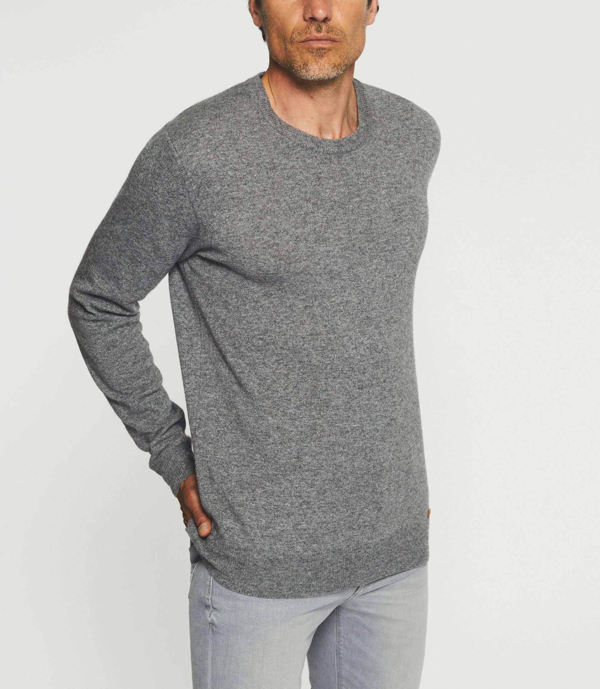 Pull col rond laine-cachemire gris BERTOLDO