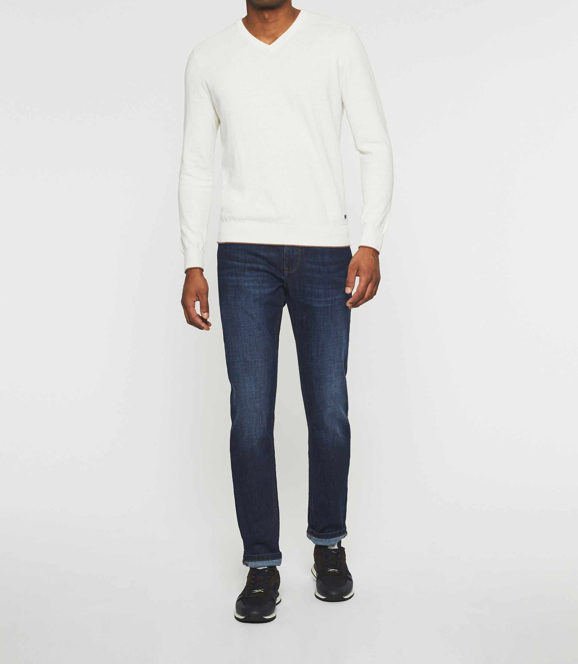 V-neck sweater in ecru cotton-cashmere BRENT