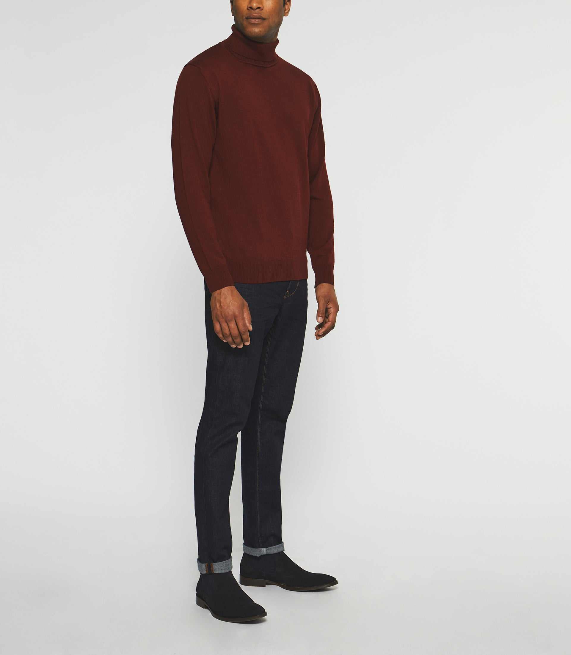 Pull col roulé en laine mérinos bordeaux BRUNO - IZAC