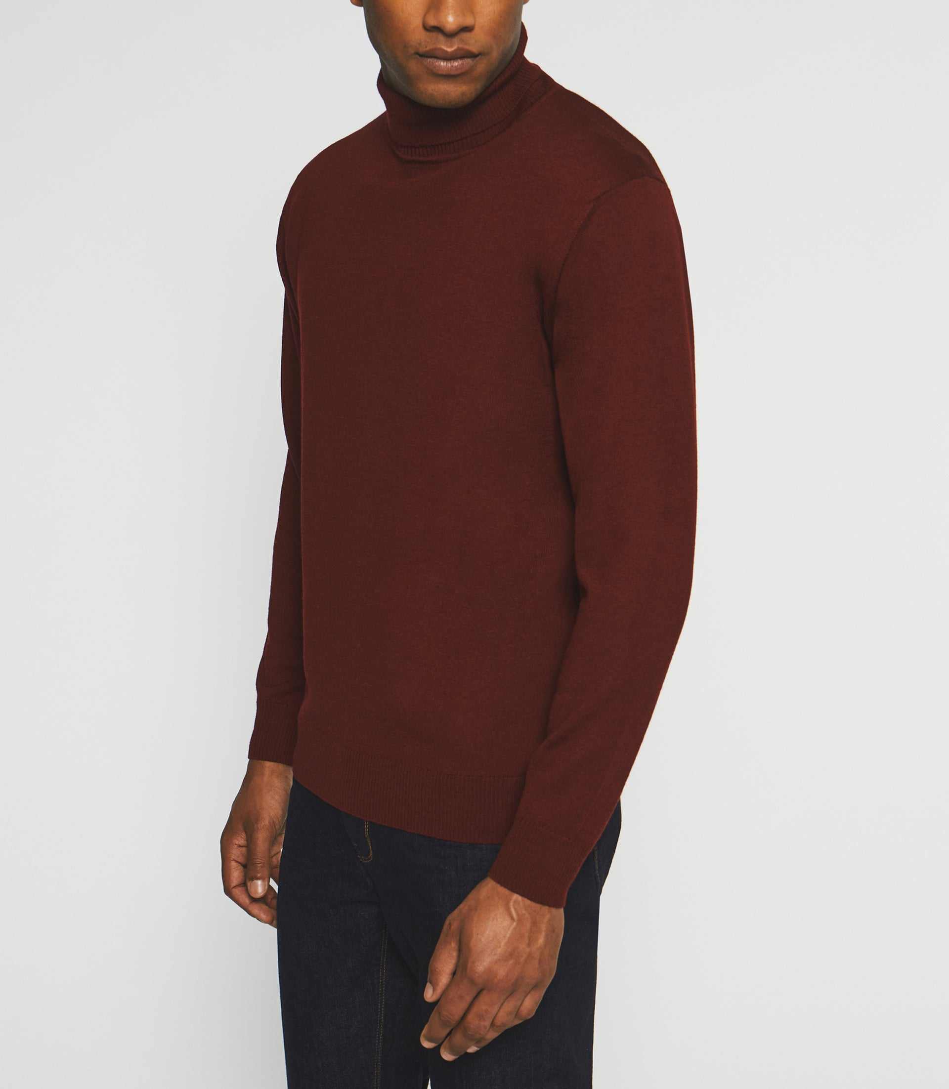 Pull col roulé en laine mérinos bordeaux BRUNO - IZAC