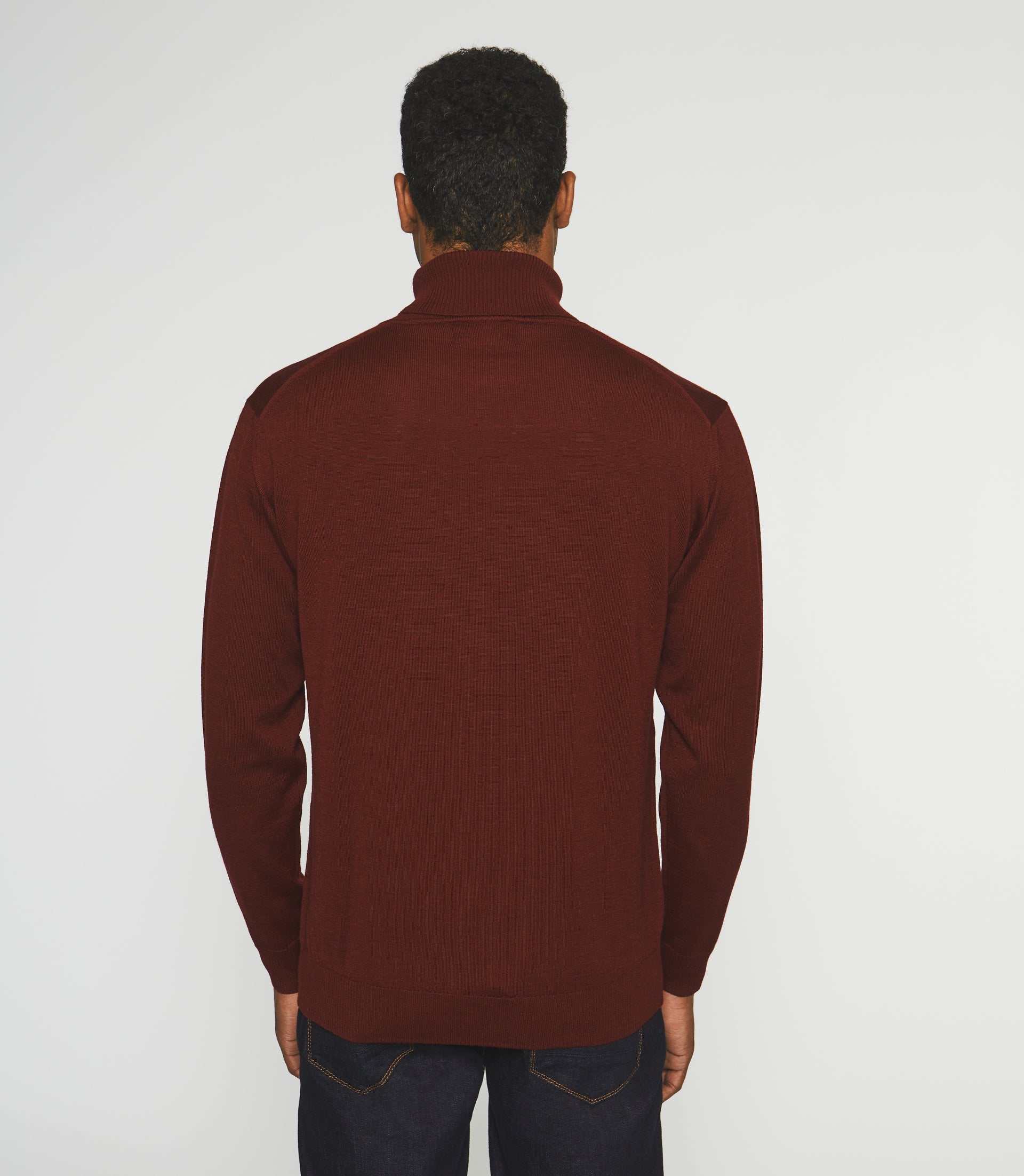 Pull col roulé en laine mérinos bordeaux BRUNO - IZAC