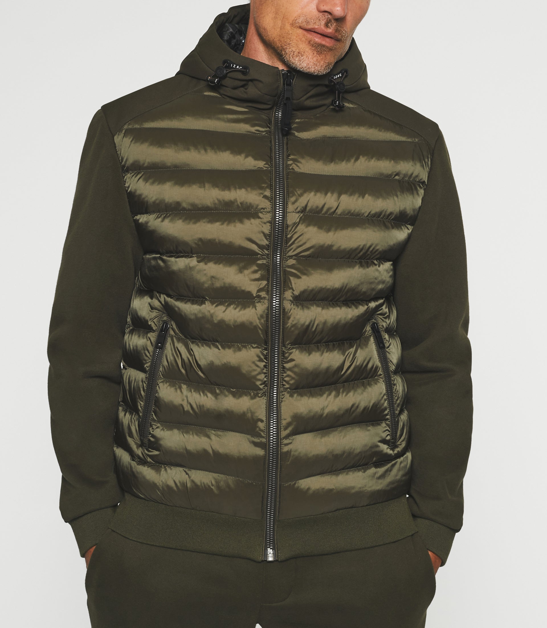 SWBENT khaki zip-up hooded vest