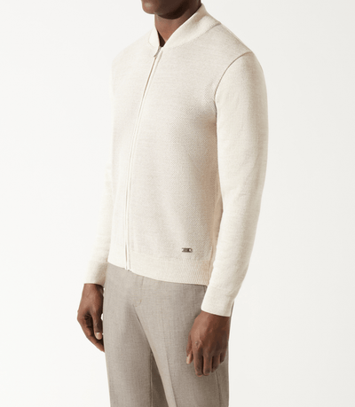 Gilet zippé jeux de point beige en mérinos - IZAC