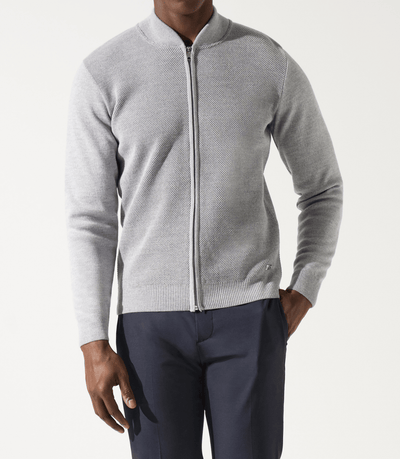 Gilet zippé jeux de point gris chiné en mérinos - IZAC