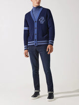 Gilet boutonné brodé bleu - IZAC