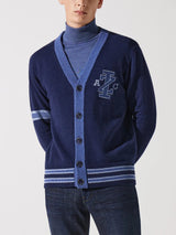 Gilet boutonné brodé bleu - IZAC