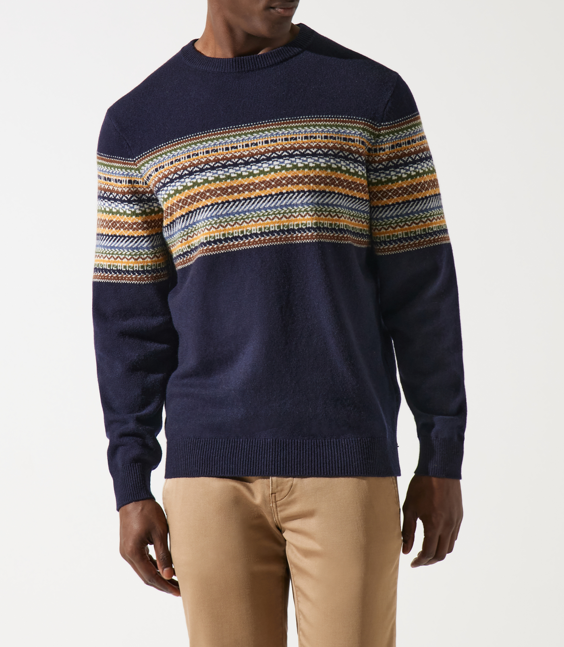 Pull col rond en jacquard marine