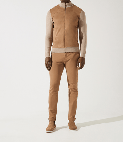 Gilet zippé col rond mix matière beige - IZAC