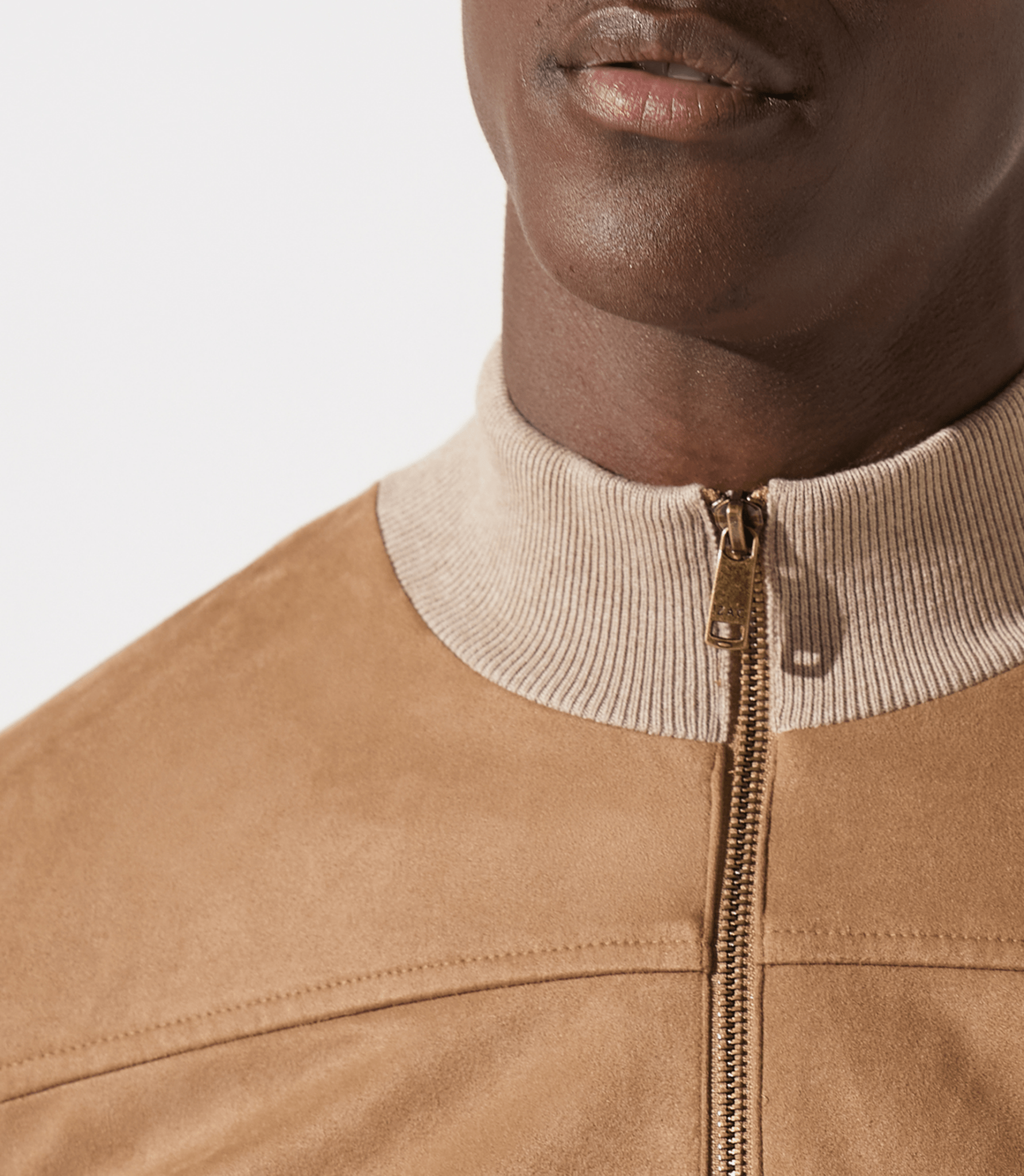 Gilet zippé col rond mix matière beige - IZAC