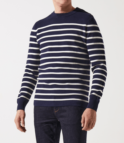 Pull col rond à rayures marine - IZAC
