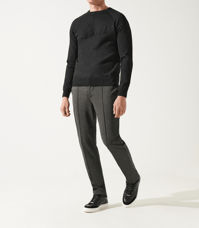 Pull col rond jacquard noir - IZAC