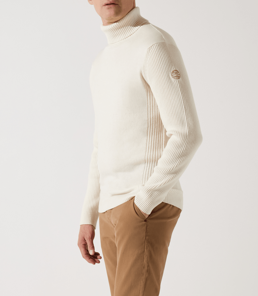 Pull col roule ecru