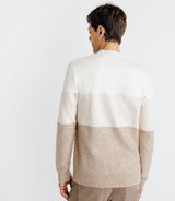 Ecru striped round neck sweater