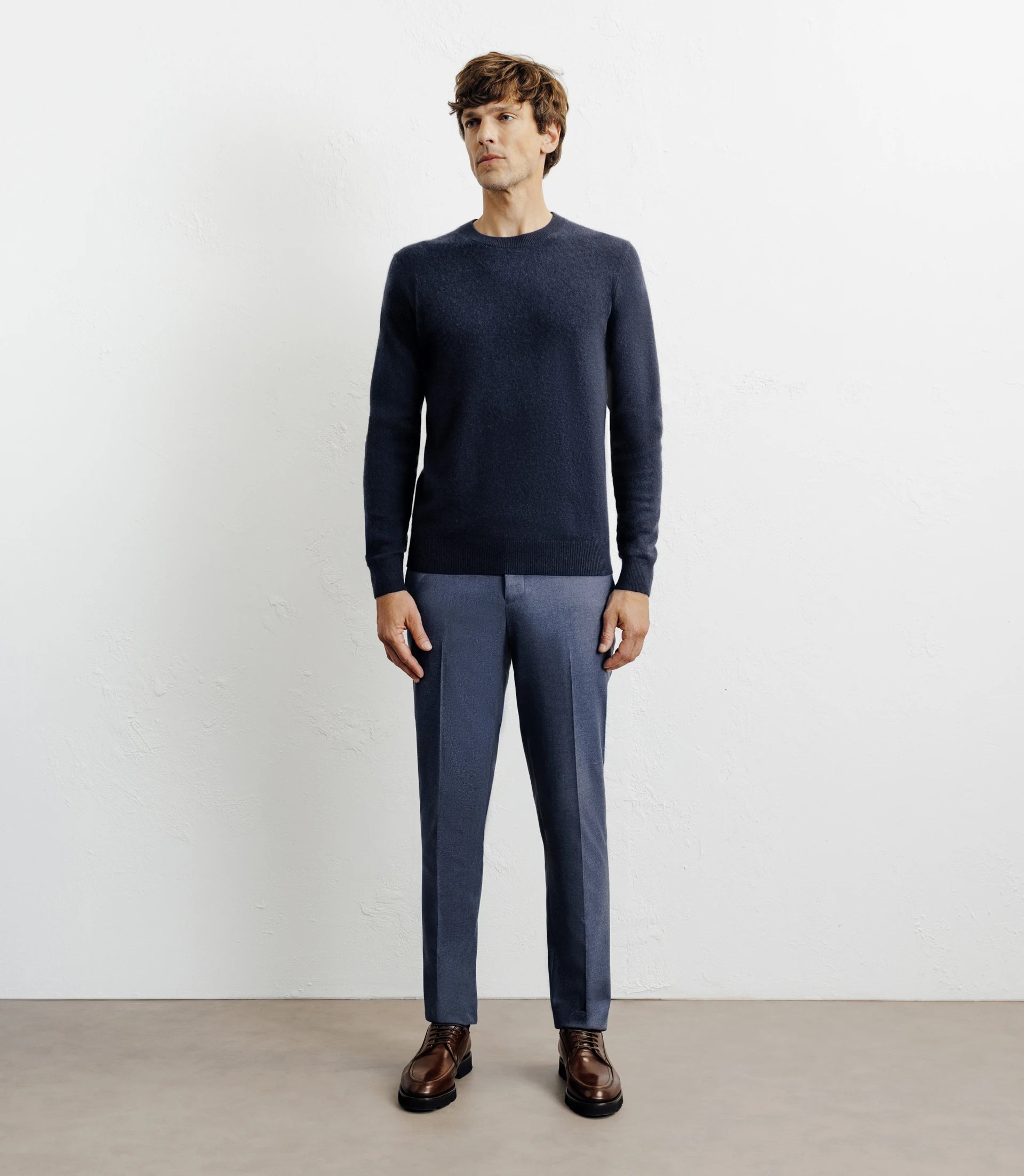 Pull col rond 100% cachemire marine - IZAC