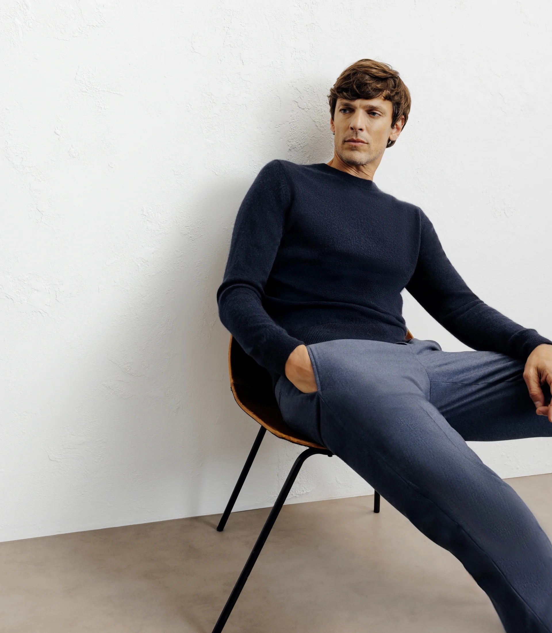 Pull col rond 100% cachemire marine - IZAC