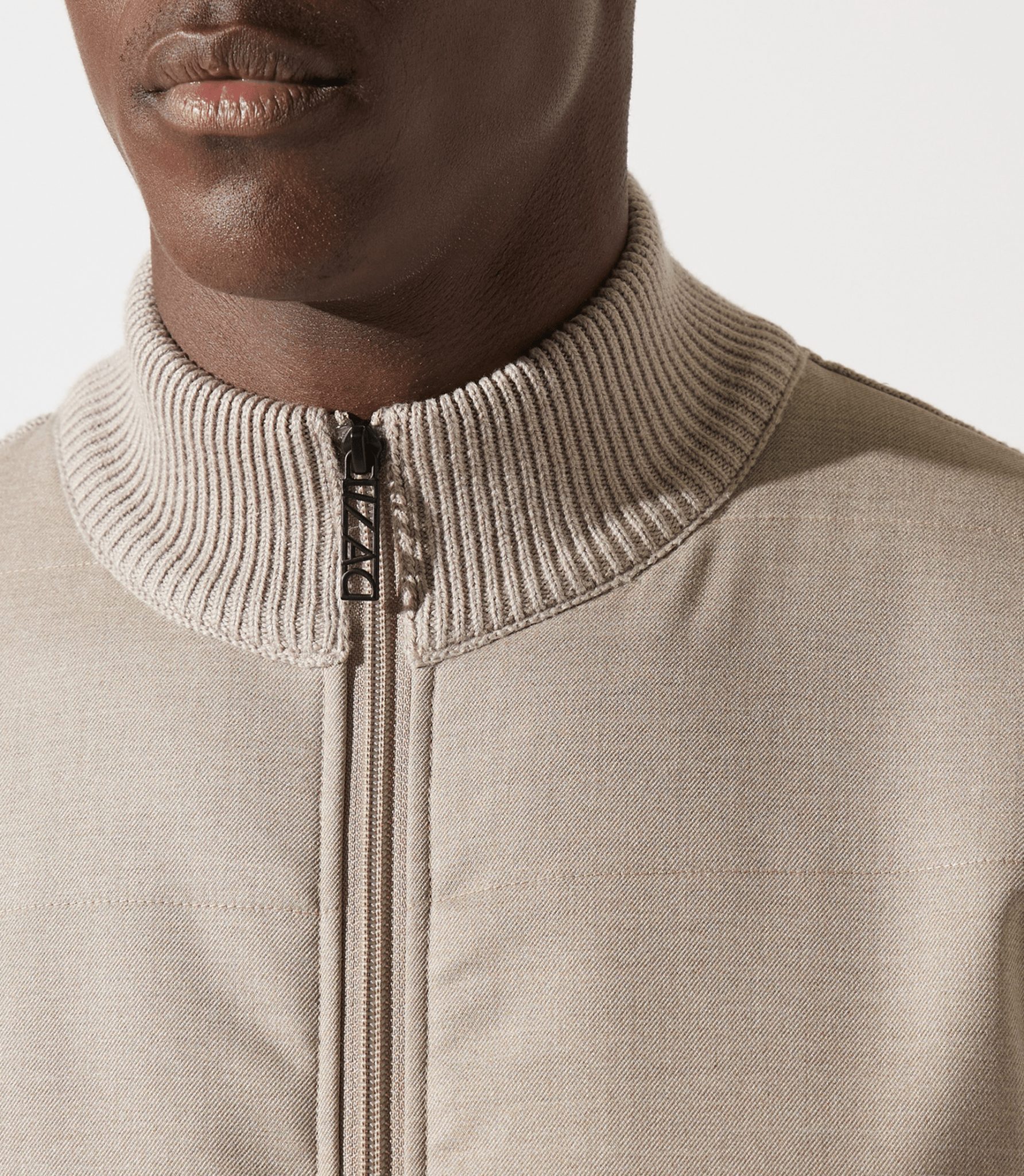 Gilet zippé col rond mix matière beige - IZAC