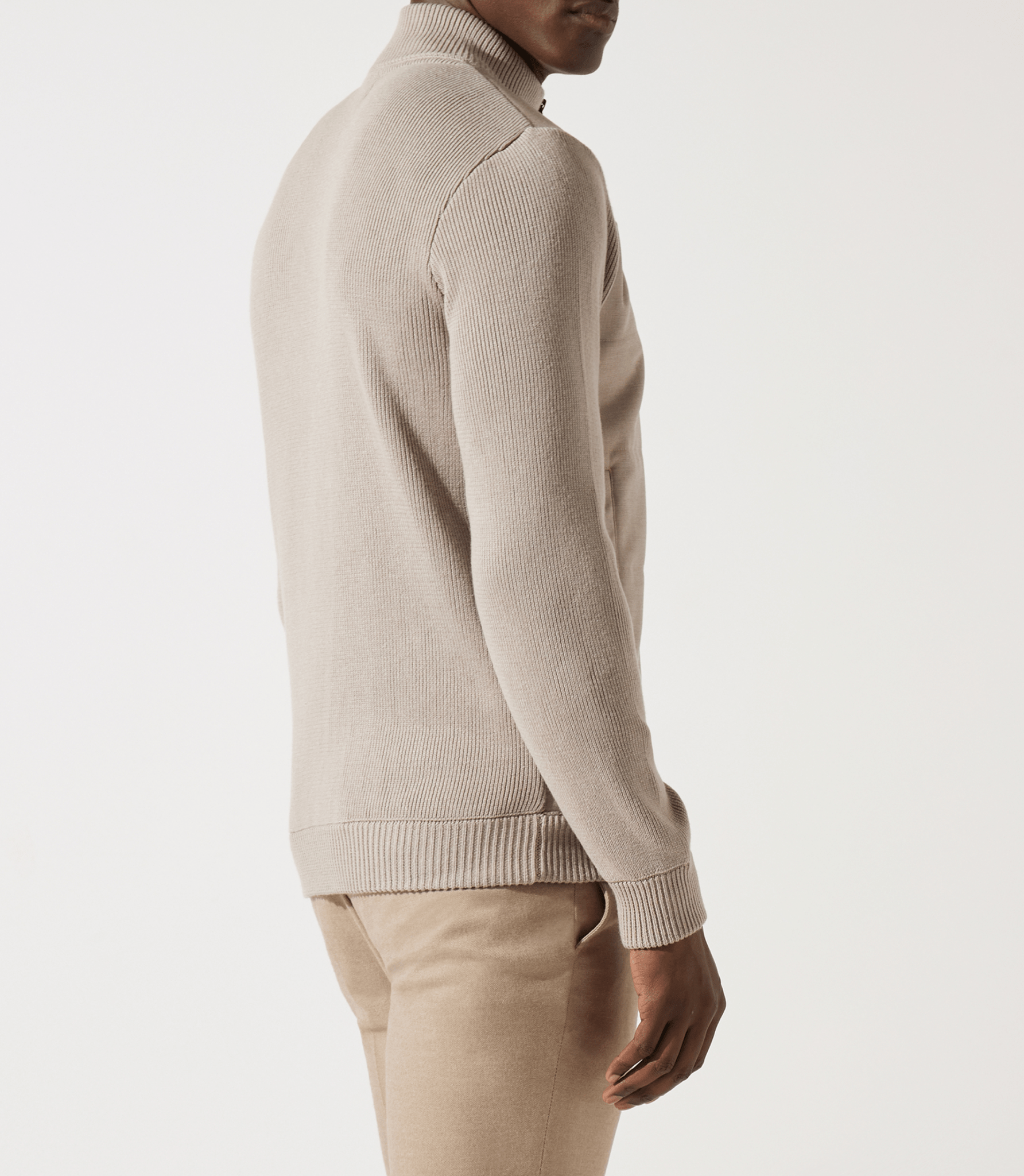 Gilet zippé col rond mix matière beige - IZAC