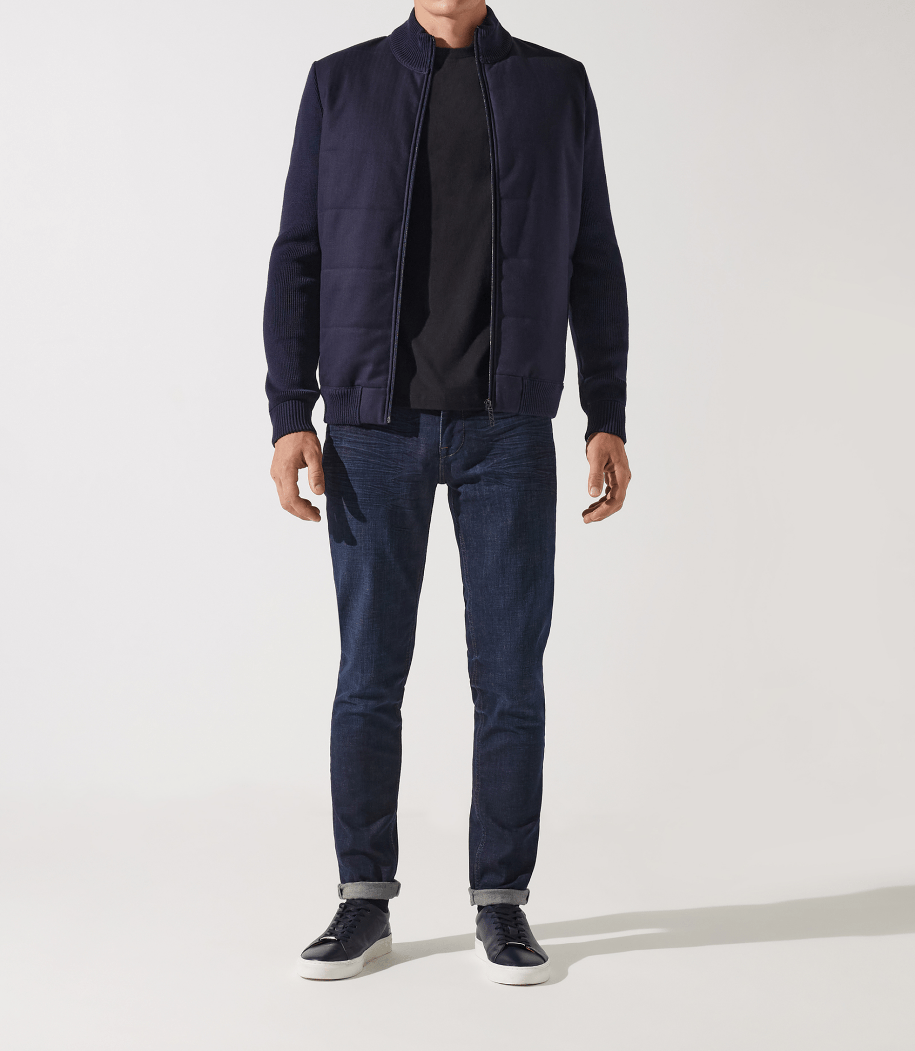 Gilet zippé col rond mix matière marine - IZAC