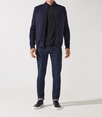 Gilet zippé col rond mix matière marine - IZAC