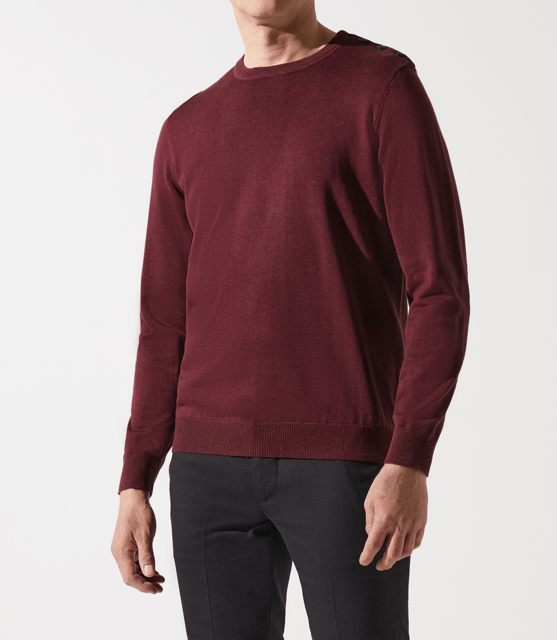 Pull col rond épaule boutonné bordeaux - IZAC