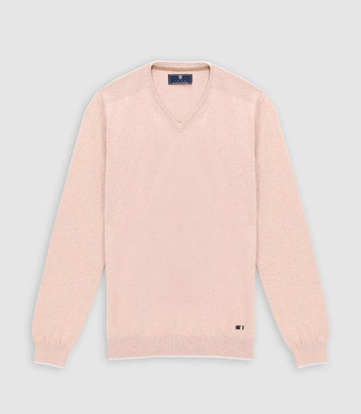 Pull col v rayé beige rose - IZAC