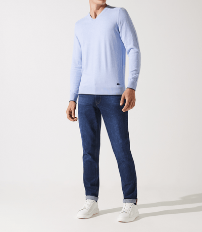 Pull col v rayé bleu ciel - IZAC