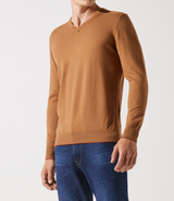 Pull col v rayé camel - IZAC