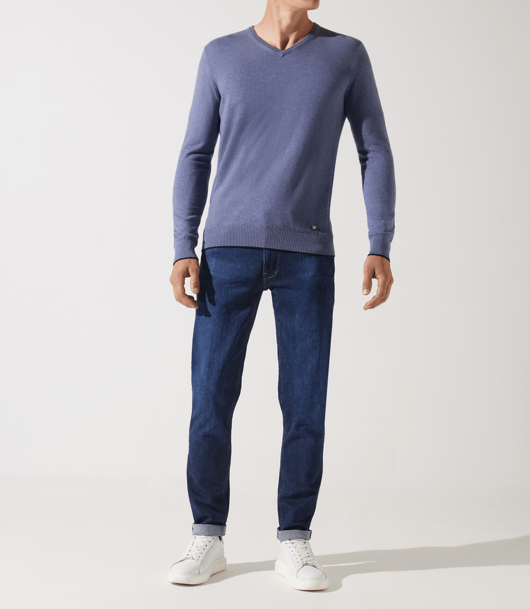 Pull col v rayé indigo - IZAC