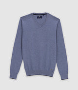 Pull col v rayé indigo - IZAC