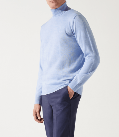 Pull col roulé bleu ciel 100% mérinos - IZAC