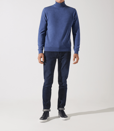 Pull col roulé indigo 100% mérinos - IZAC