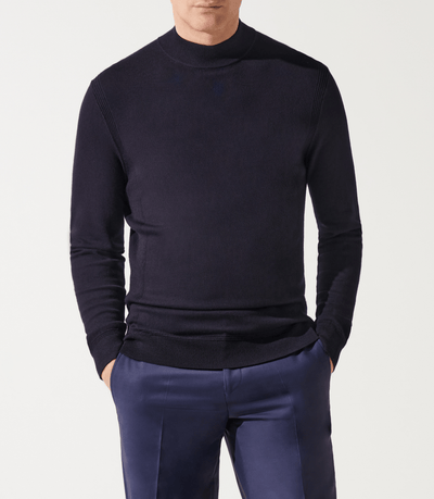 Pull col rond rayé marine - IZAC