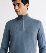 Pull coton/cachemire col zippé bleu indigo - IZAC