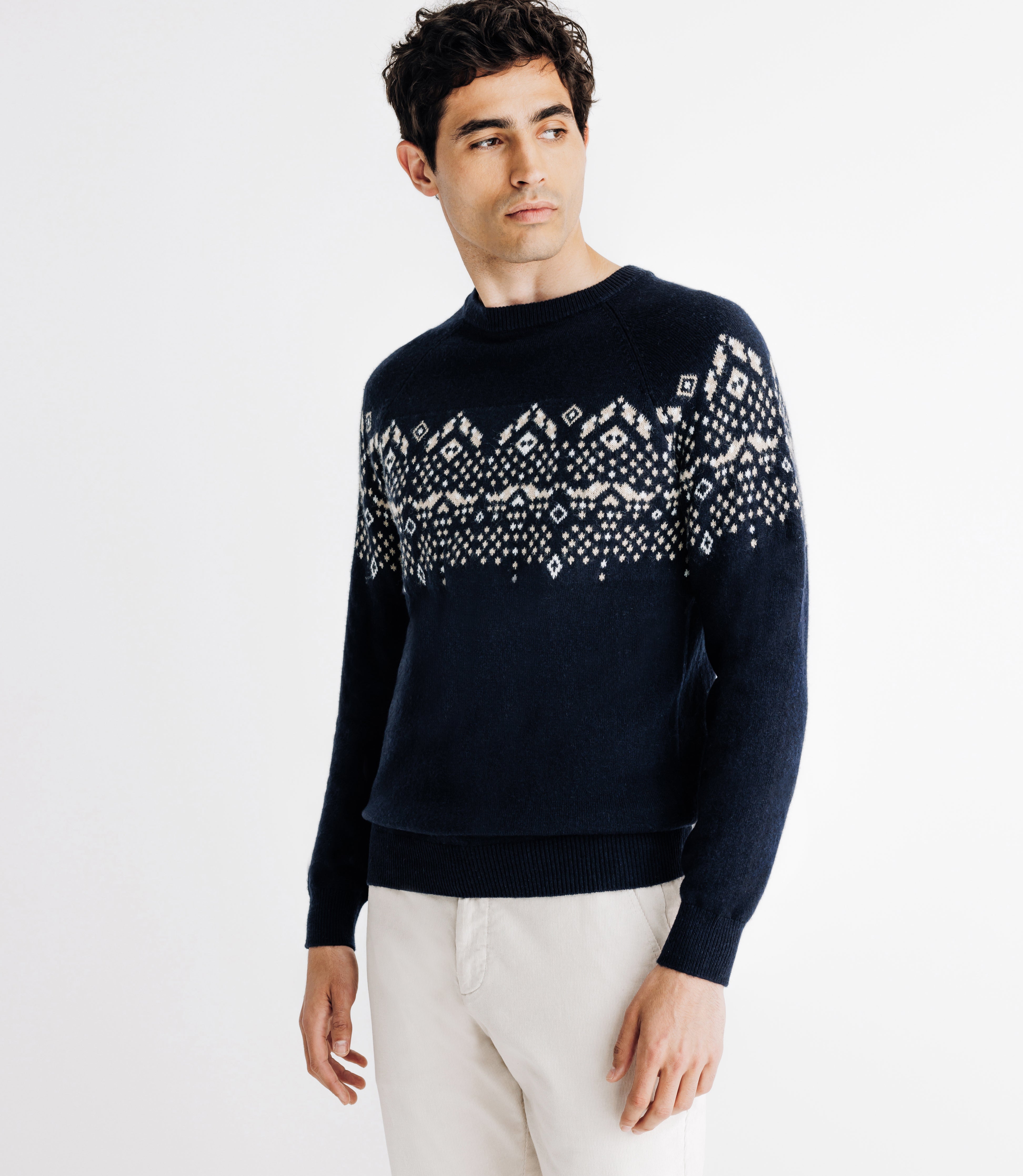 Pull en jacquard col rond marine - IZAC