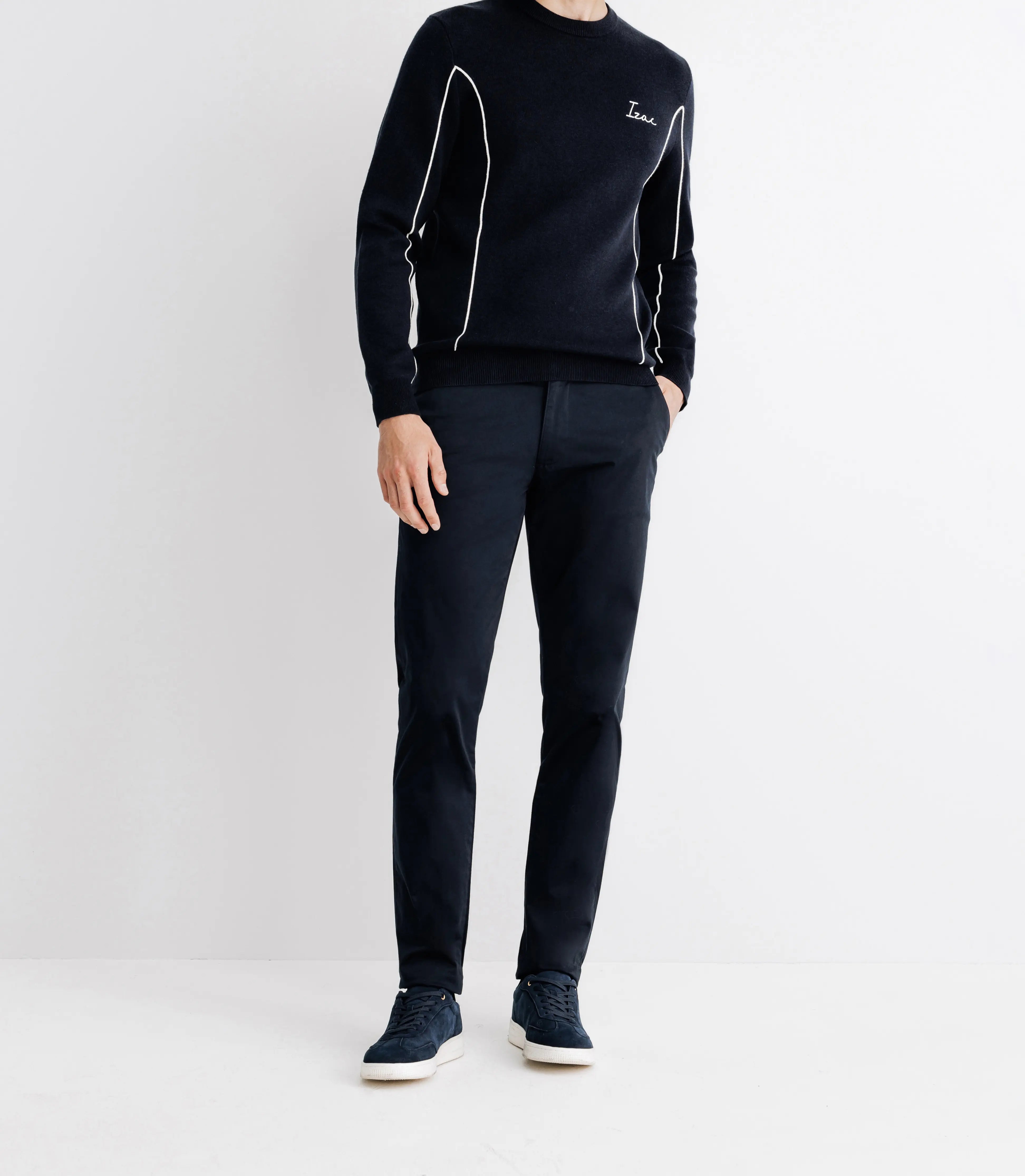 Pull col rond avec broderie marine - IZAC