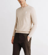 Pull col rond coton/cachemire à coudières beige - IZAC