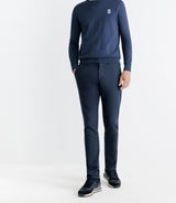 Pull col rond coton/cachemire à coudières bleu - IZAC