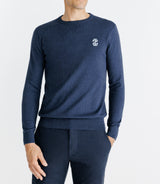 Pull col rond coton/cachemire à coudières bleu - IZAC