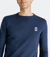 Pull col rond coton/cachemire à coudières bleu - IZAC