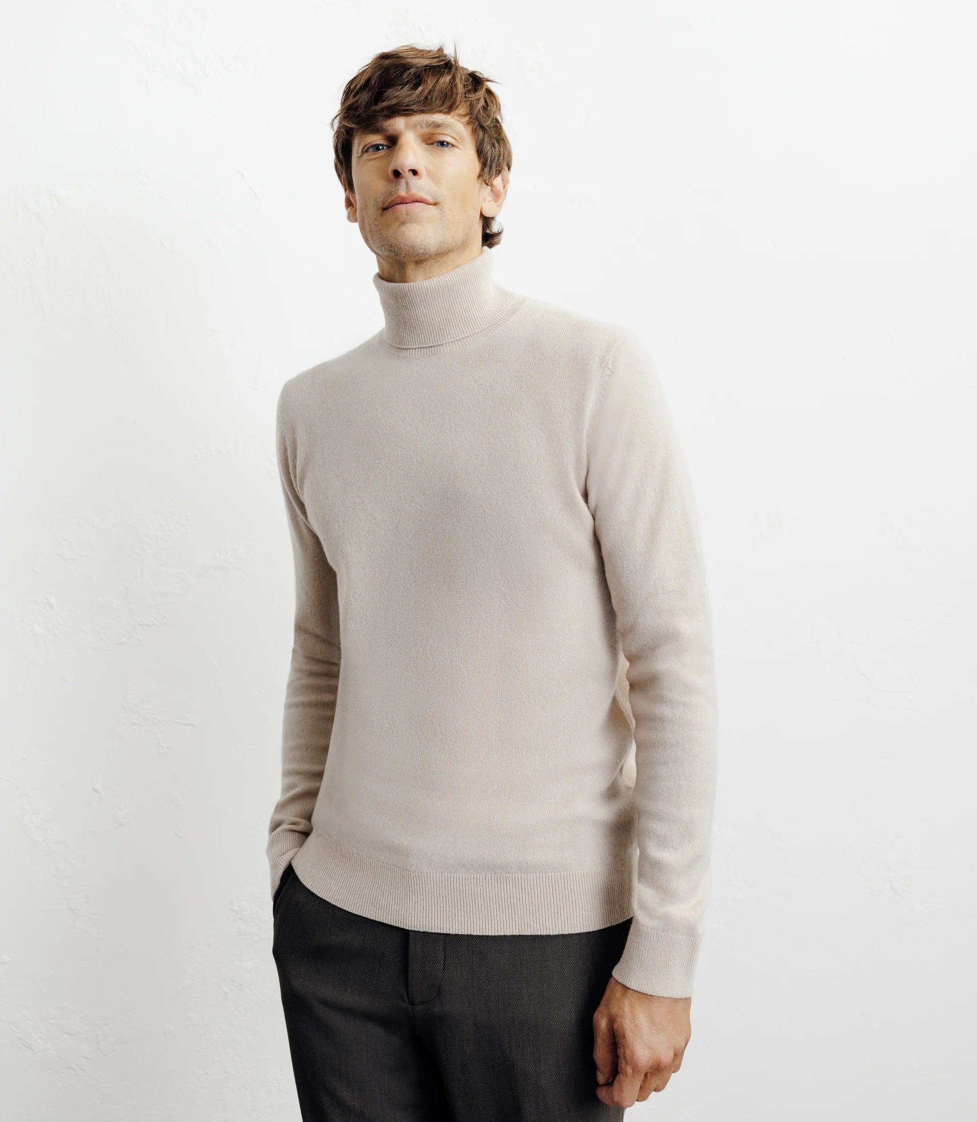 Pull col roulé 100% cachemire beige - IZAC