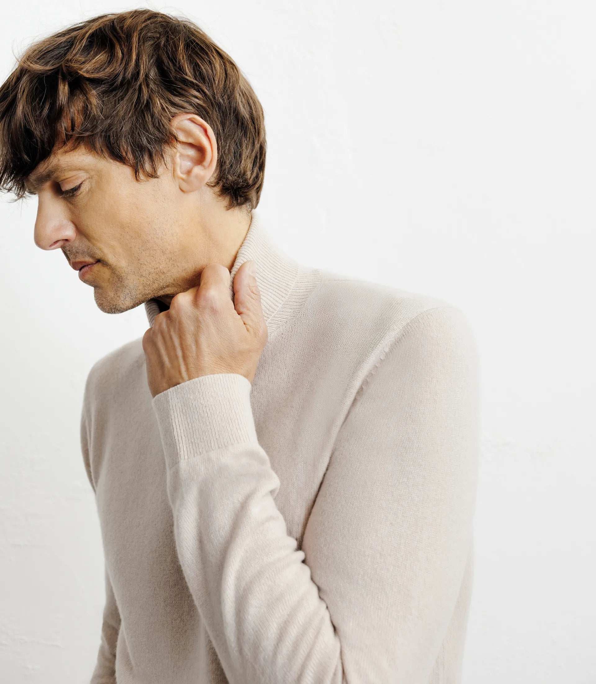 Pull col roulé 100% cachemire beige - IZAC