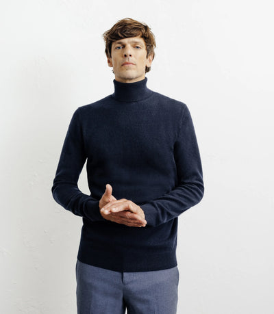 Pull col roulé 100% cachemire marine - IZAC