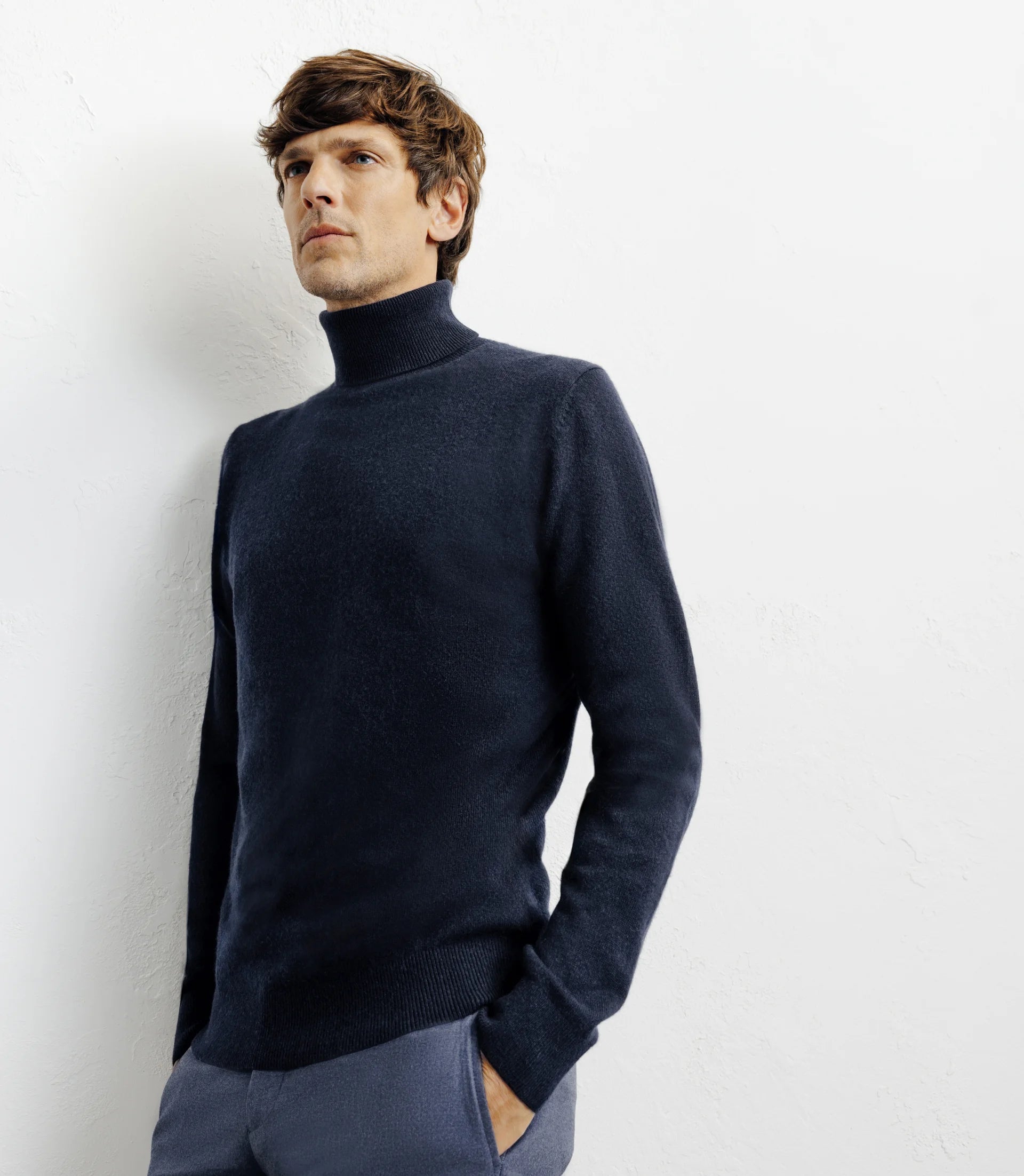 Pull col roulé 100% cachemire marine - IZAC