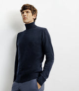 Pull col roulé 100% cachemire marine - IZAC