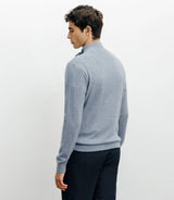 Pull col zippé et boutonné 100% cachemire indigo - IZAC